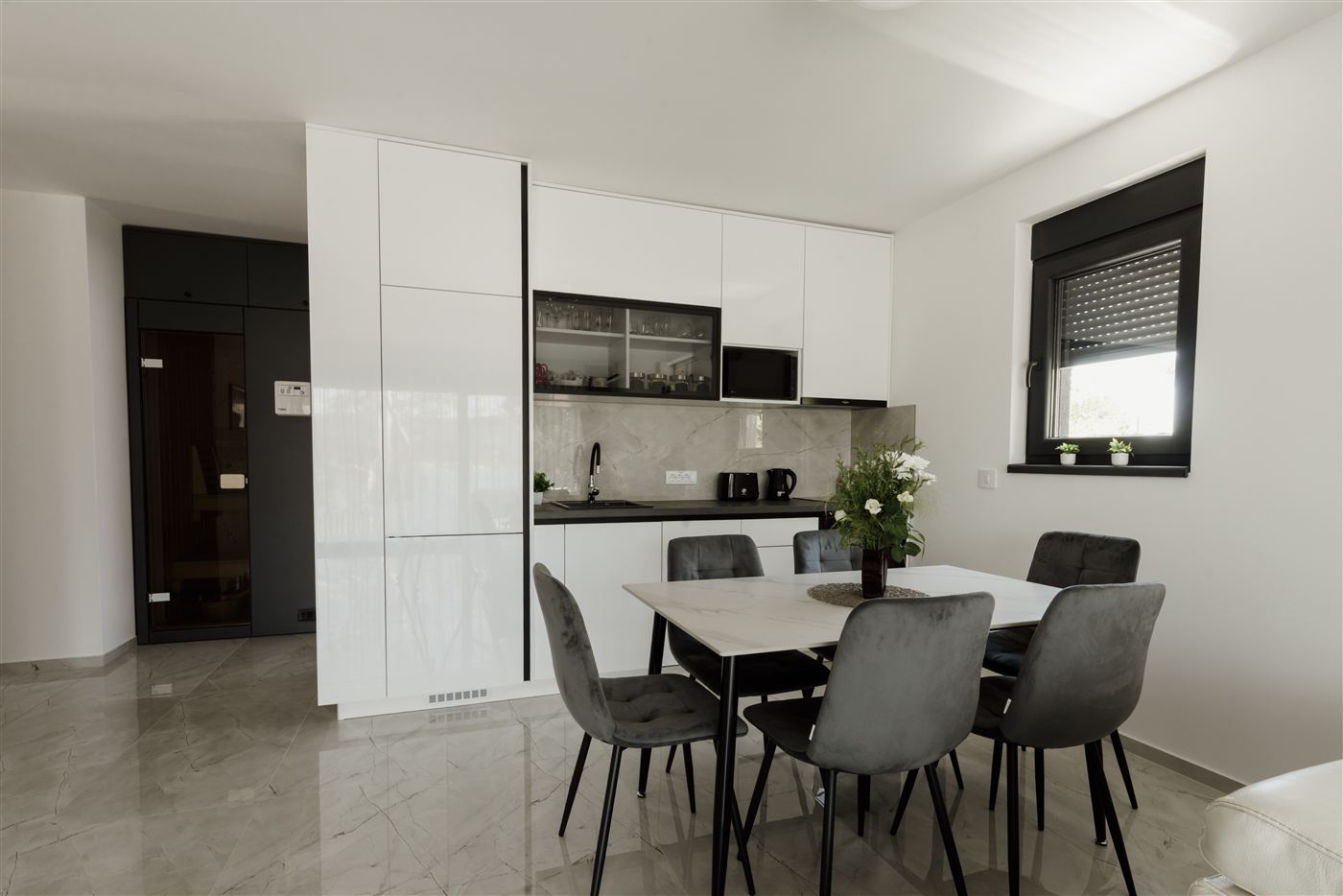 Bright modern kitchen and dining area